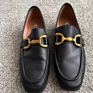 Black Leather Men’s Loafers with Gold Bit Hardware